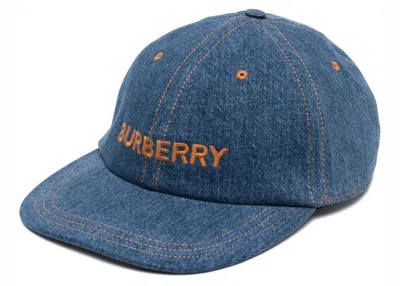 Pre-owned Burberry Women's  Embroideredlogo Denim Baseball Cap In Blue
