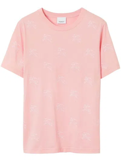 Pre-owned Burberry Women's  Equestrian Knight Roundneck T-shirt In Pink