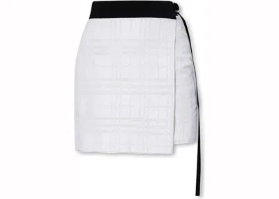 Pre-owned Burberry Women's  Everlie Jacquard Check Belted Wrap Skirt In White/black