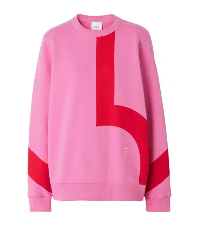 Pre-owned Burberry Women's  Fairhall Flag Print Cotton Sweatshirt In Primrose Pink