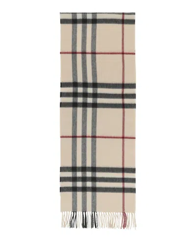 Pre-owned Burberry Women's  Giant Check Cashmere Scarf In Stone