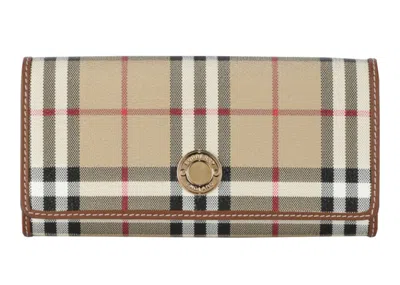 Pre-owned Burberry Women's  Halton Checked Wallet In Archive Beige