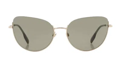 Pre-owned Burberry Women's  Harper Green Lens Sunglasses In Gold