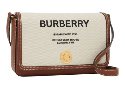 Pre-owned Burberry Women's  Horseferry Print Canvas And Leather Note Bag Mini In Natural/tan