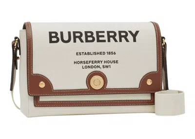 Pre-owned Burberry Women's  Horseferry Print Canvas Note Crossbody Bag In Natural/tan In Brown