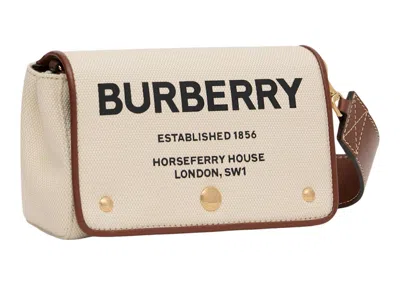 Pre-owned Burberry Women's  Horseferry Print Cotton Canvas Crossbody Bag Small In Natural/tan