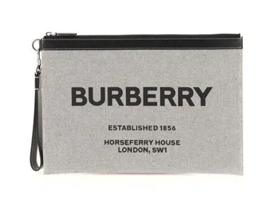 Pre-owned Burberry Women's  Horseferry Print Large Pouch In Black/grey