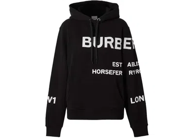 Pre-owned Burberry Women's  Horseferry Print Oversized Cotton Drawstring Hoodie In Black