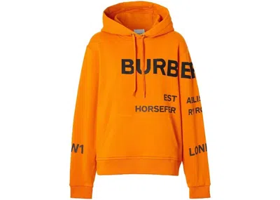 Pre-owned Burberry Women's  Horseferry Print Oversized Cotton Drawstring Hoodie In Dark Orange