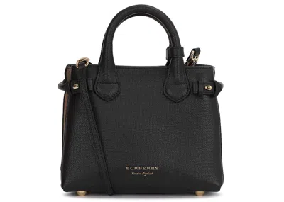 Pre-owned Burberry Women's  House Check Banner Mini Tote Bag In Black