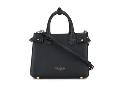 Pre-owned Burberry Women's  House Check Banner Small Tote Bag In Black