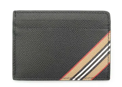 Pre-owned Burberry Women's  Icon Stripe (4 Card Slot) Card Case In Black/beige