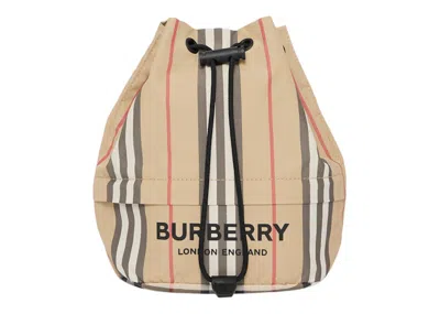 Pre-owned Burberry Women's  Icon Stripe Nylon Drawcord Pouch In Archive Beige