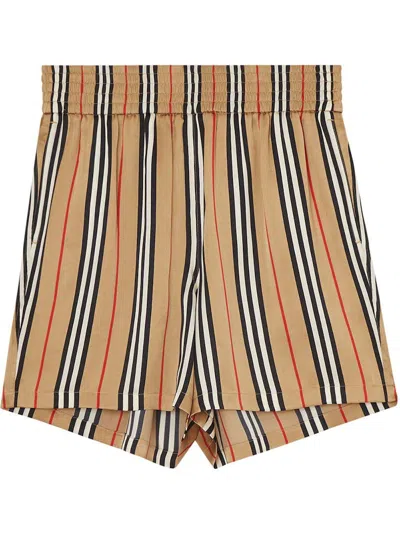 Pre-owned Burberry Women's  Icon Stripe Shorts In Beige