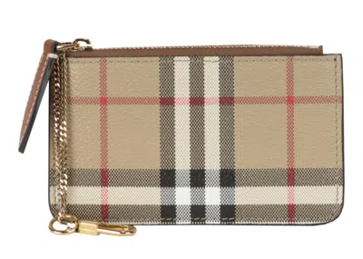 Pre-owned Burberry Women's  Kelbrook Check Coin Case In Archive Beige
