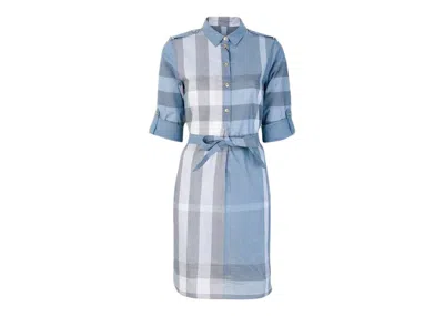 Pre-owned Burberry Women's  Kelsy House Check Shirt Dress In Blue