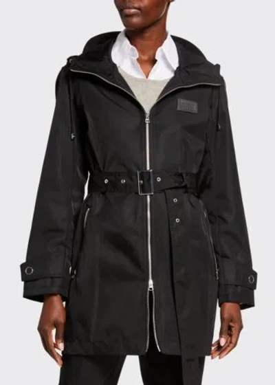 Pre-owned Burberry Women's  Knighton Logo Patch Hooded Rain Coat - Black Size 4