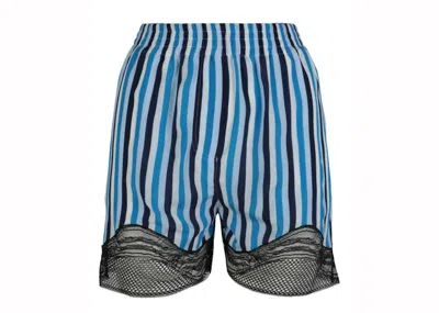 Pre-owned Burberry Women's  Lacetrim Stripe Silk Shorts In Blue