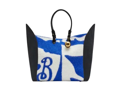 Pre-owned Burberry Women's  Large Shield Tote In Blue/white In Multi