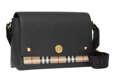 Pre-owned Burberry Women's  Leather And Vintage Check Note Crossbody Bag In Black
