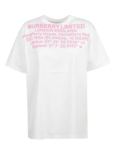 Pre-owned Burberry Women's  Locationprint T-shirt In White/pink In Multi