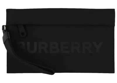 Pre-owned Burberry Women's  Logo Nylon Pouch In Black