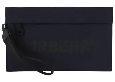 Pre-owned Burberry Women's  Logo Nylon Pouch In Navy Blue