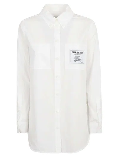 Pre-owned Burberry Women's  Logo Patch Shirt In White