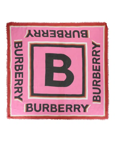 Pre-owned Burberry Women's  Logo Printed Scarf In Bubble Gum Pink