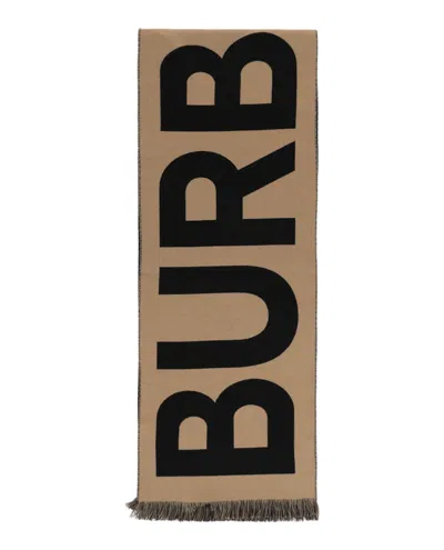 Pre-owned Burberry Women's  Logo Wool Scarf In Beige