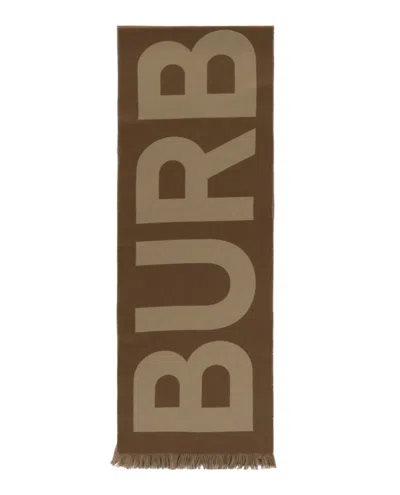 Pre-owned Burberry Women's  Logo Wool Scarf In Birch Brown