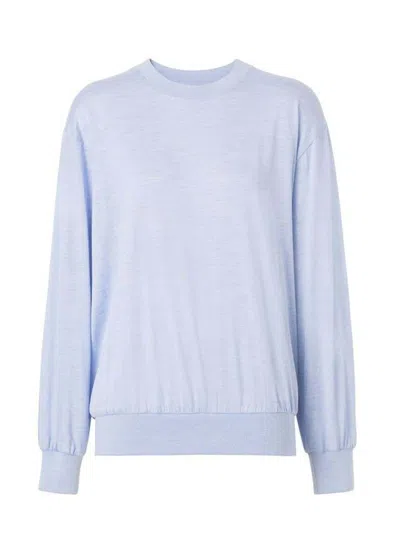 Pre-owned Burberry Women's  Longsleeve Monogram Motif Silk Cotton Top In Light Blue