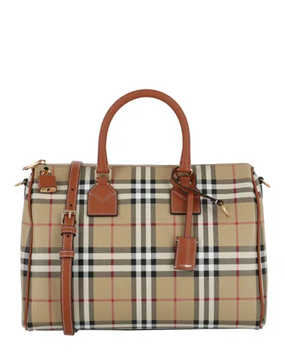 Pre-owned Burberry Women's  Medium Check Bowling Bag In Vintage Check Briar Brown