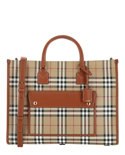 Pre-owned Burberry Women's  Medium Freya Tote In Vintage Check Briar Brown