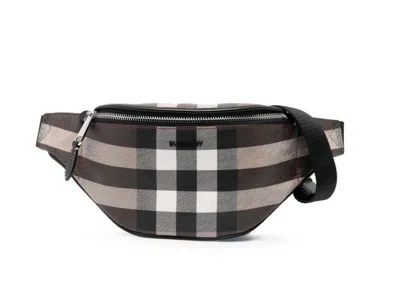 Pre-owned Burberry Women's  Mini Cason Checked Belt Bag In Dark Brown