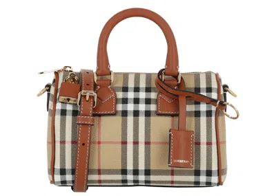 Pre-owned Burberry Women's  Mini Check Bowling Bag In Brown