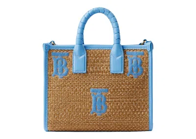 Pre-owned Burberry Women's  Mini Freya Tote In Natural/cool Cornflower Blue