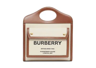 Pre-owned Burberry Women's  Mini Twotone Canvas And Leather Pocket Bag In Natural/malt Brown