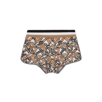 Pre-owned Burberry Women's  Monogram Casual Wool Blend Shorts In Beige/white