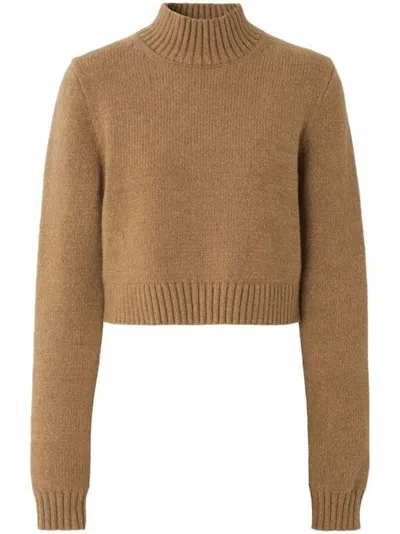 Pre-owned Burberry Women's  Monogram Cropped Jumper In Camel In Brown