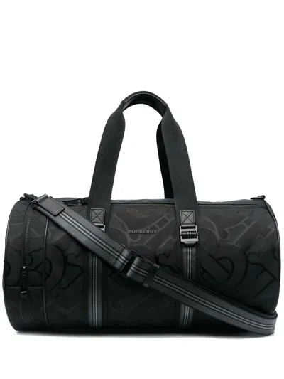 Pre-owned Burberry Women's  Monogram Jacquard Medium Barrel Bag In Black
