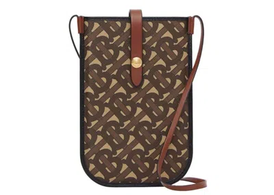 Pre-owned Burberry Women's  Monogram Print Ecanvas Card And Phone Case With Strap In Bridle Brown