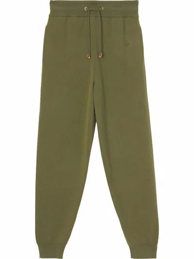 Pre-owned Burberry Women's  Monogrammotif Woolcashmere Blend Jogging Pants In Green