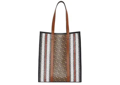 Pre-owned Burberry Women's  Monogramstripe Ecanvas Portrait Tote Bag In Brown