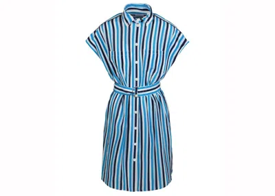 Pre-owned Burberry Women's  Nella Striped Shirt Dress In Blue