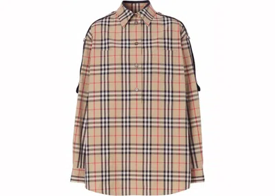 Pre-owned Burberry Women's  Oversized Check Shirt In Beige In Sand