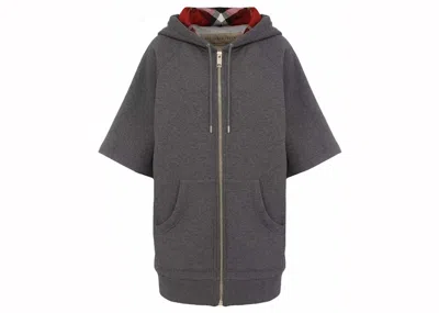 Pre-owned Burberry Women's  Oversized Short Sleeve Zip Up Check Hoodie In Grey