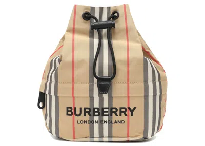 Pre-owned Burberry Women's  Phoebe Heritage Stripe Bucket Bag In Archive Beige