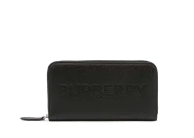 Pre-owned Burberry Women's  Porter Leather Flap Continental Long Wallet In Black