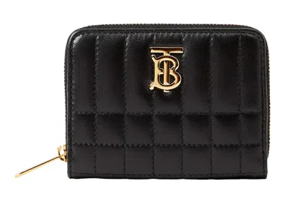Pre-owned Burberry Women's  Quilted Leather Lola Zip Wallet In Black/light Gold